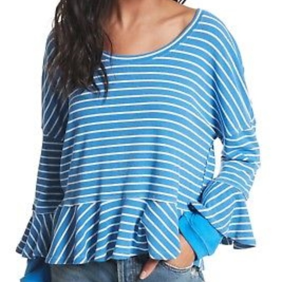 Free People Handbags - Free People Peplum Hem Striped Blouse M NWOT
